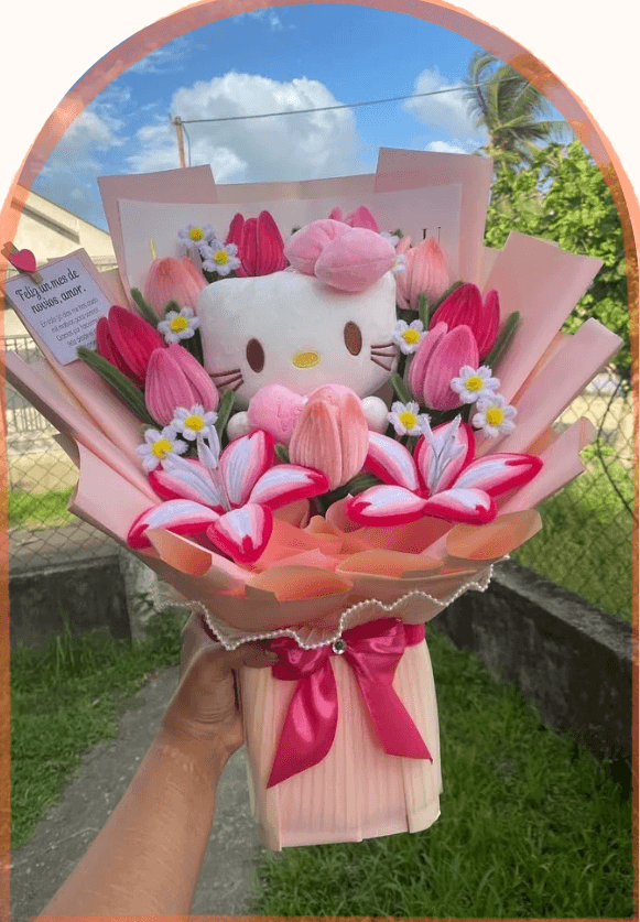 10 flores + peluche. Color y peluche a elección.